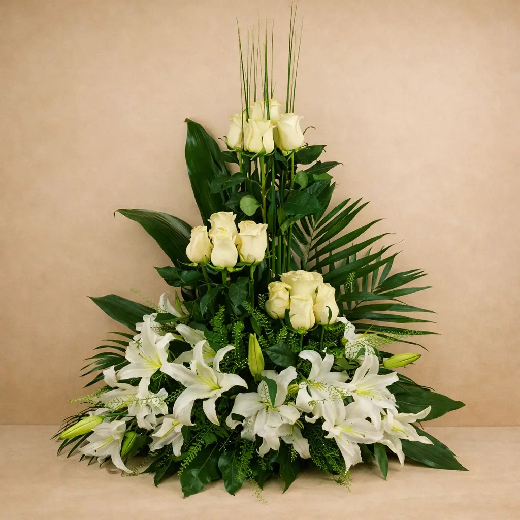 centro flores blancas verdes funerario pamplona