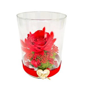 Vaso de cristal 20x15cm con rosa tamaño premium