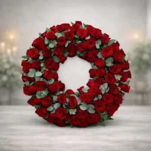 Corona de rosas rojas para tanatorio en Pamplona