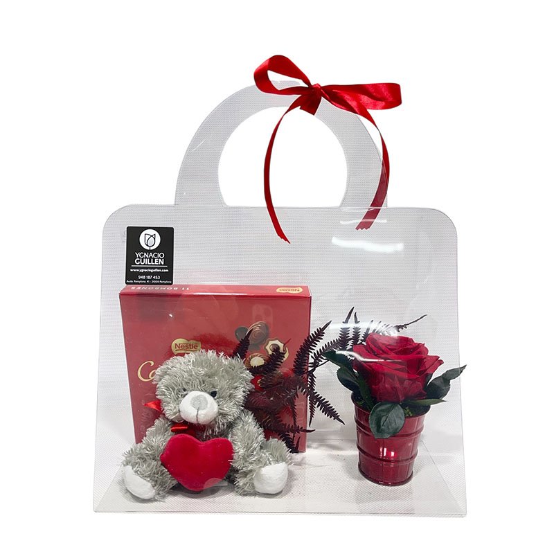 Bolsa San Valentín Rosa, peluche y bombones