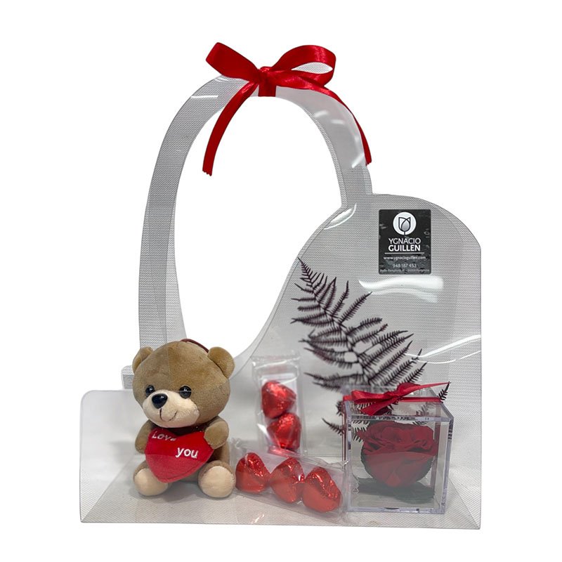 Bolsa San Valentín Rosa, peluche y bombones